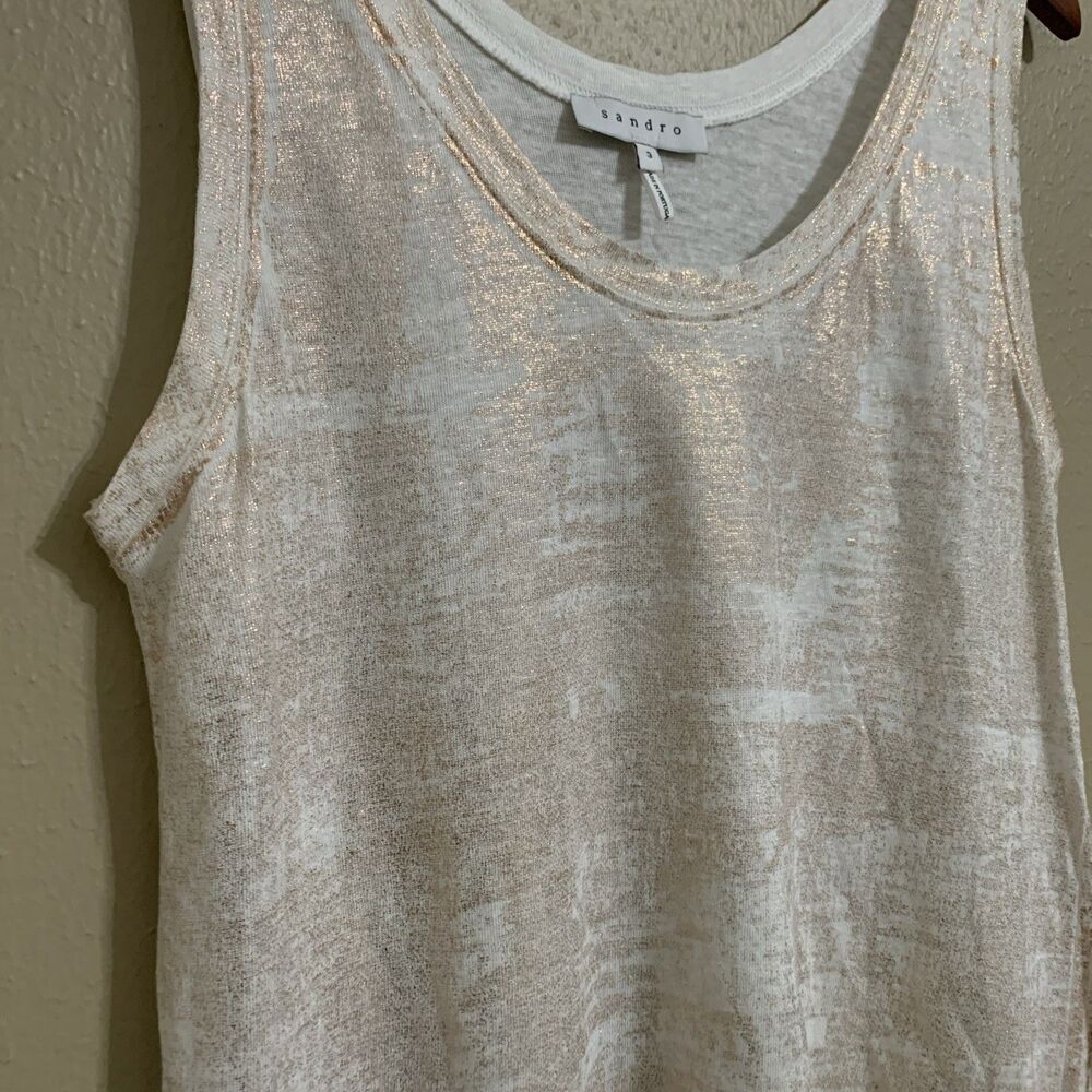 Sandro Paris Women's Linen Tank Top Rose Gold Crinkle Parisian Chic Boho Size 3 - Picture 3 of 6